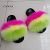 COOLSA Ladies Colorful Fox Fur Fluffy Slippers