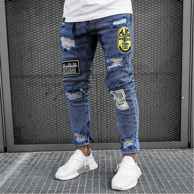 Men's Jeans Skinny Hip Hop Cool  Ripped Zipper Jeans