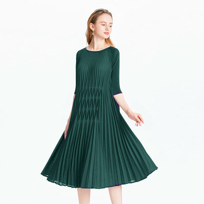 Big plait fold loose dress with half sleeves