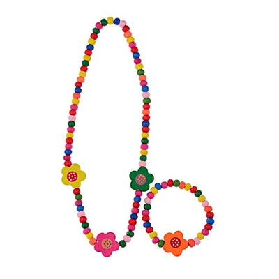 DOUVEI Cartoon Flower Wood Beads Girls Jewelry Set