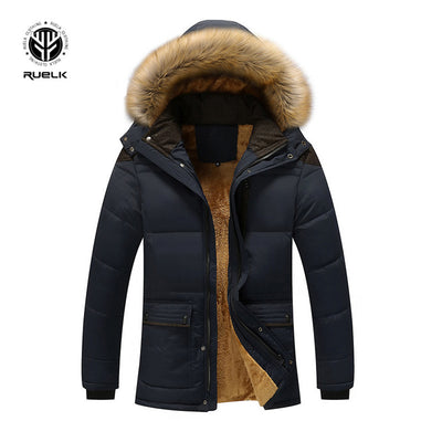 RUELK Fur Collar Hooded Men Winter Jacket