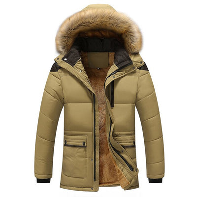 RUELK Fur Collar Hooded Men Winter Jacket