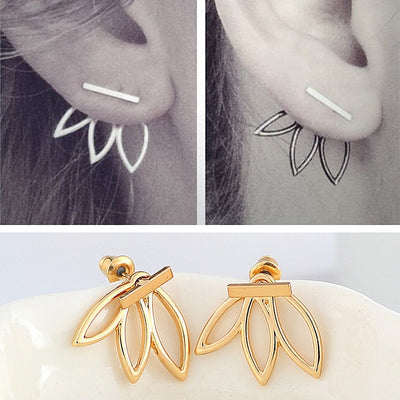 Women Hollow Out Leaf Flower Stud Earrings