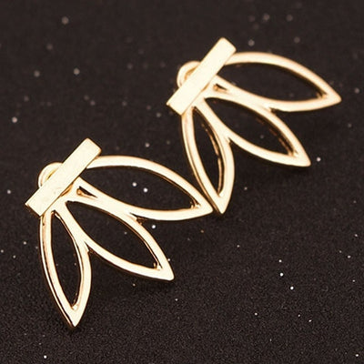 Women Hollow Out Leaf Flower Stud Earrings