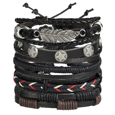 Leaf Feather Multilayer Leather Bracelet Men