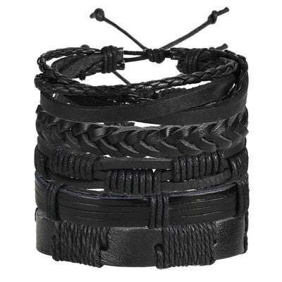 Leaf Feather Multilayer Leather Bracelet Men