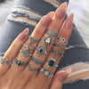 15 Pcs/set Bohemian Retro Crystal Flower Ring Set Women