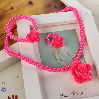 Cute Pink Simulated Pearl Beads Kid Jewelry Sets