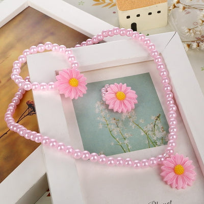 Cute Pink Simulated Pearl Beads Kid Jewelry Sets