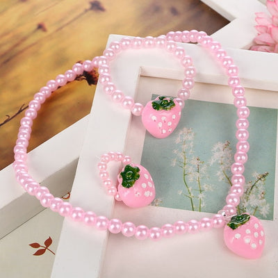 Cute Pink Simulated Pearl Beads Kid Jewelry Sets