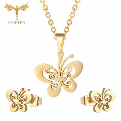 FGifter Gold Butterfly Stud Earrings