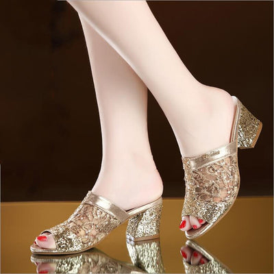 Women sandals 2019 Bling fashion square heel