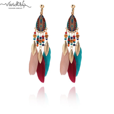 Enamel Feather Clip on Earrings for Women