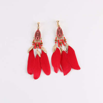 Enamel Feather Clip on Earrings for Women