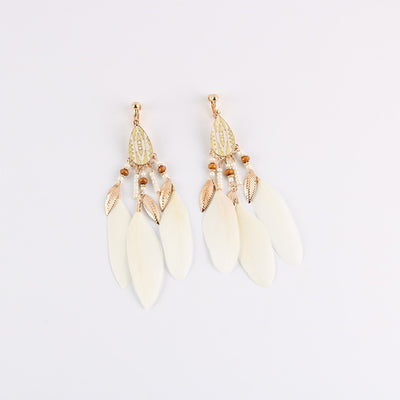 Enamel Feather Clip on Earrings for Women