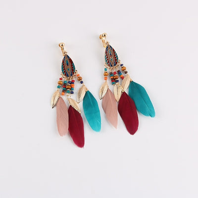 Enamel Feather Clip on Earrings for Women