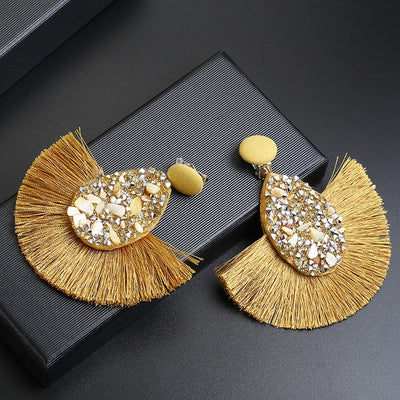 2019 Ethnic Bohemia Statement Tassel Clip Earrings