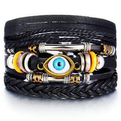 Leaf Feather Multilayer Leather Bracelet Men