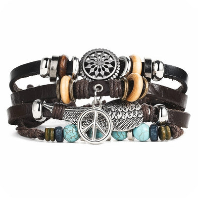 Leaf Feather Multilayer Leather Bracelet Men