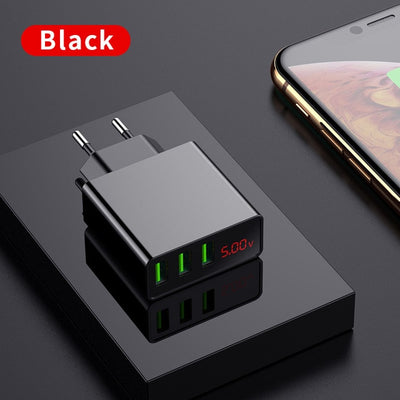 LED Display EU US 3 Port USB Charger