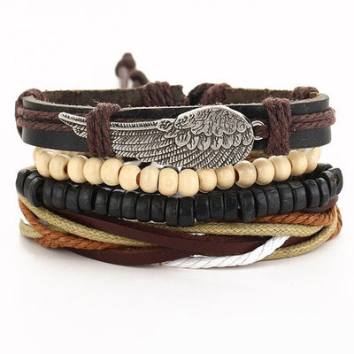 Leaf Feather Multilayer Leather Bracelet Men