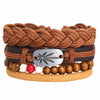 Leaf Feather Multilayer Leather Bracelet Men