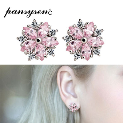 New Design Snowflake Pink Quartz Women's Earrings