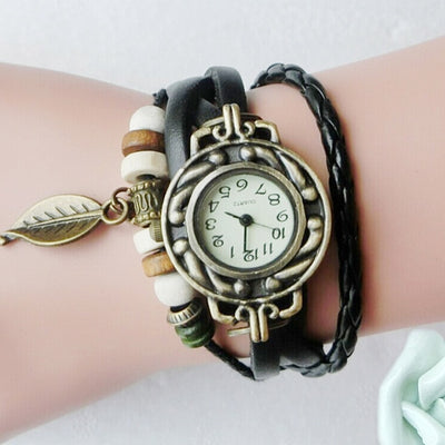 Brand Fashion Women Bracelet Leaf Pendant Watch