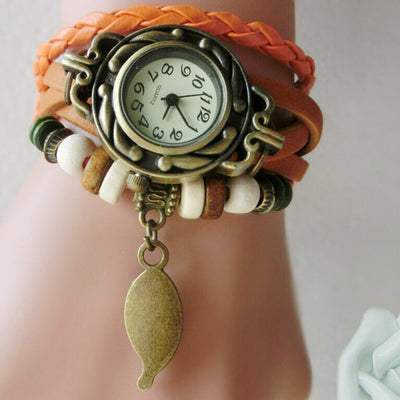 Brand Fashion Women Bracelet Leaf Pendant Watch