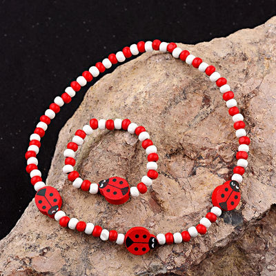 TopHanqi Red Wood Beads Girls Jewelry Sets