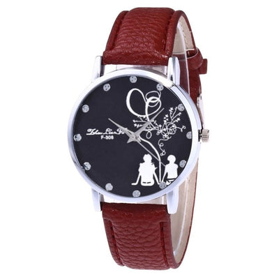 Printed Dial Watch Ladies Leather Sport Quartz Wrist Watch