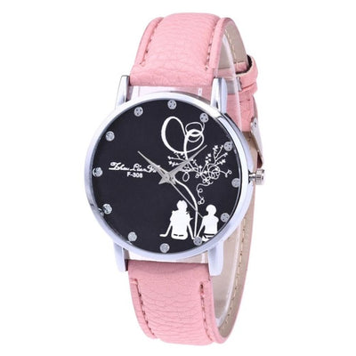 Printed Dial Watch Ladies Leather Sport Quartz Wrist Watch