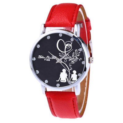 Printed Dial Watch Ladies Leather Sport Quartz Wrist Watch