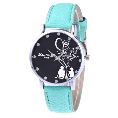 Printed Dial Watch Ladies Leather Sport Quartz Wrist Watch