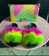 COOLSA Ladies Colorful Fox Fur Fluffy Slippers