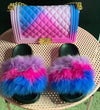 COOLSA Ladies Colorful Fox Fur Fluffy Slippers