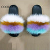 COOLSA Ladies Colorful Fox Fur Fluffy Slippers