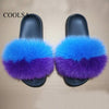 COOLSA Ladies Colorful Fox Fur Fluffy Slippers