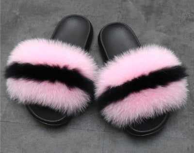 COOLSA Ladies Colorful Fox Fur Fluffy Slippers