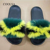 COOLSA Ladies Colorful Fox Fur Fluffy Slippers