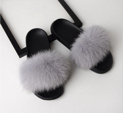 COOLSA Ladies Colorful Fox Fur Fluffy Slippers