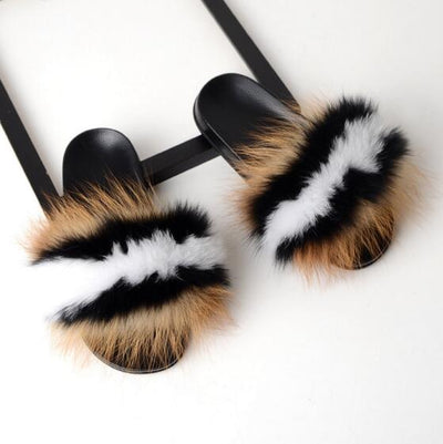 COOLSA Ladies Colorful Fox Fur Fluffy Slippers