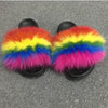 COOLSA Ladies Colorful Fox Fur Fluffy Slippers