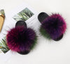 COOLSA Ladies Colorful Fox Fur Fluffy Slippers