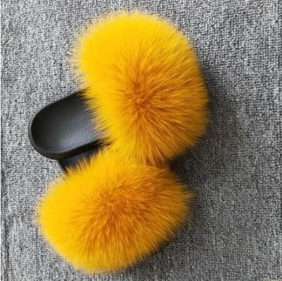 COOLSA Ladies Colorful Fox Fur Fluffy Slippers