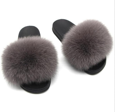 COOLSA Ladies Colorful Fox Fur Fluffy Slippers