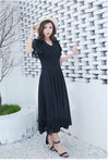 Women V-neck printing Chiffon Bell sleeve Dress