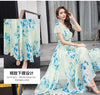 Women V-neck printing Chiffon Bell sleeve Dress